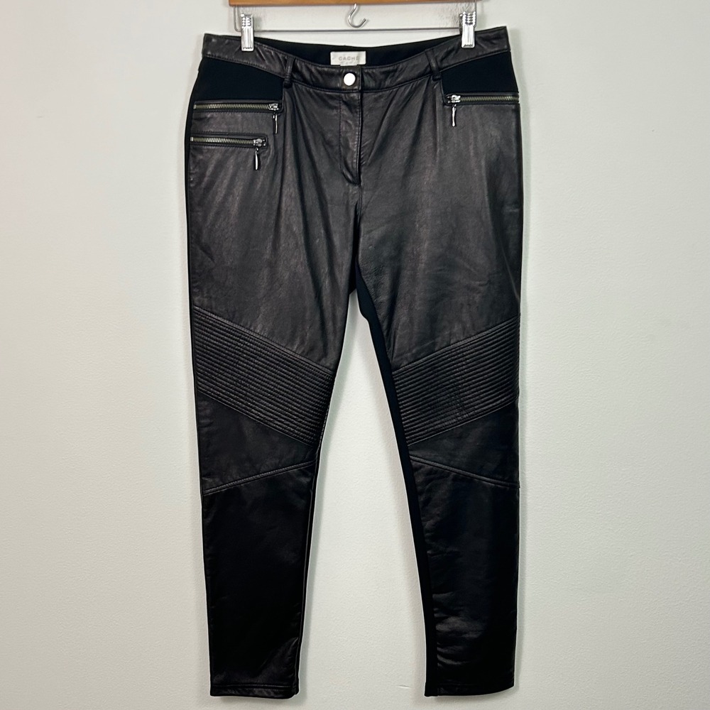 Cache Black Faux Leather Moto Trousers